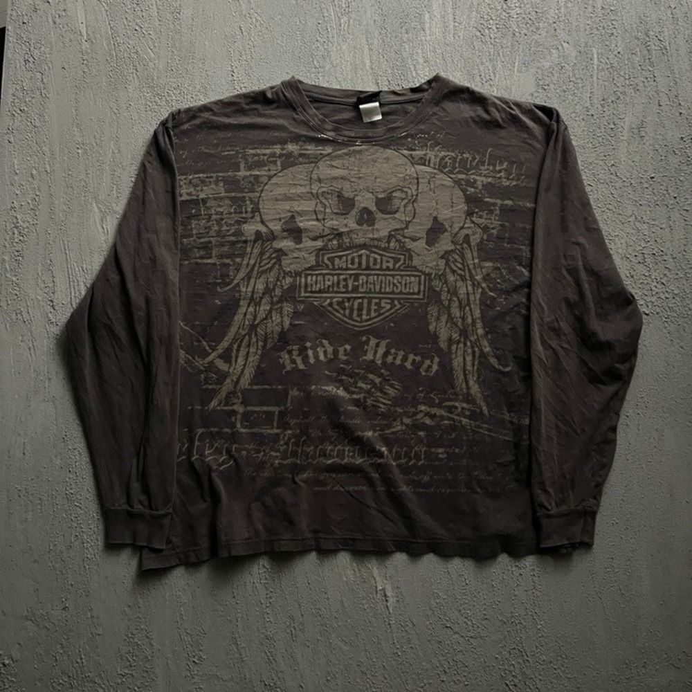 Harley Davidson Shirt XL Black Daytona Beach Skulls Long Sleeve Y2K